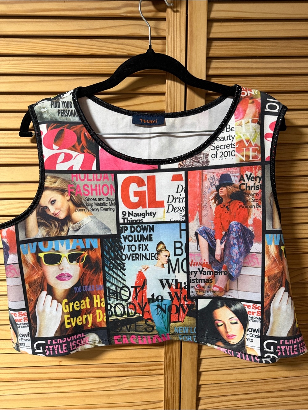 Magazine-Print Crop Top in Multicolor by Mavi